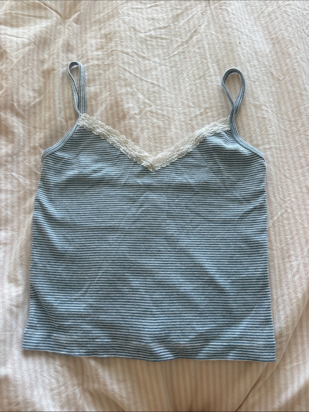 Brandy Melville Blue Lace Stripe Tank